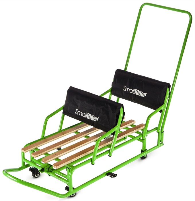 Детские санки-трансформер для двойни с колесиками и толкателем Small Rider Snow Twins 2 зеленый